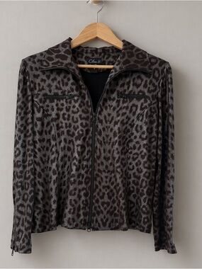 Clara S Print Jacket Women M Zip Front Stretch  Moto Style Sleeve Zips